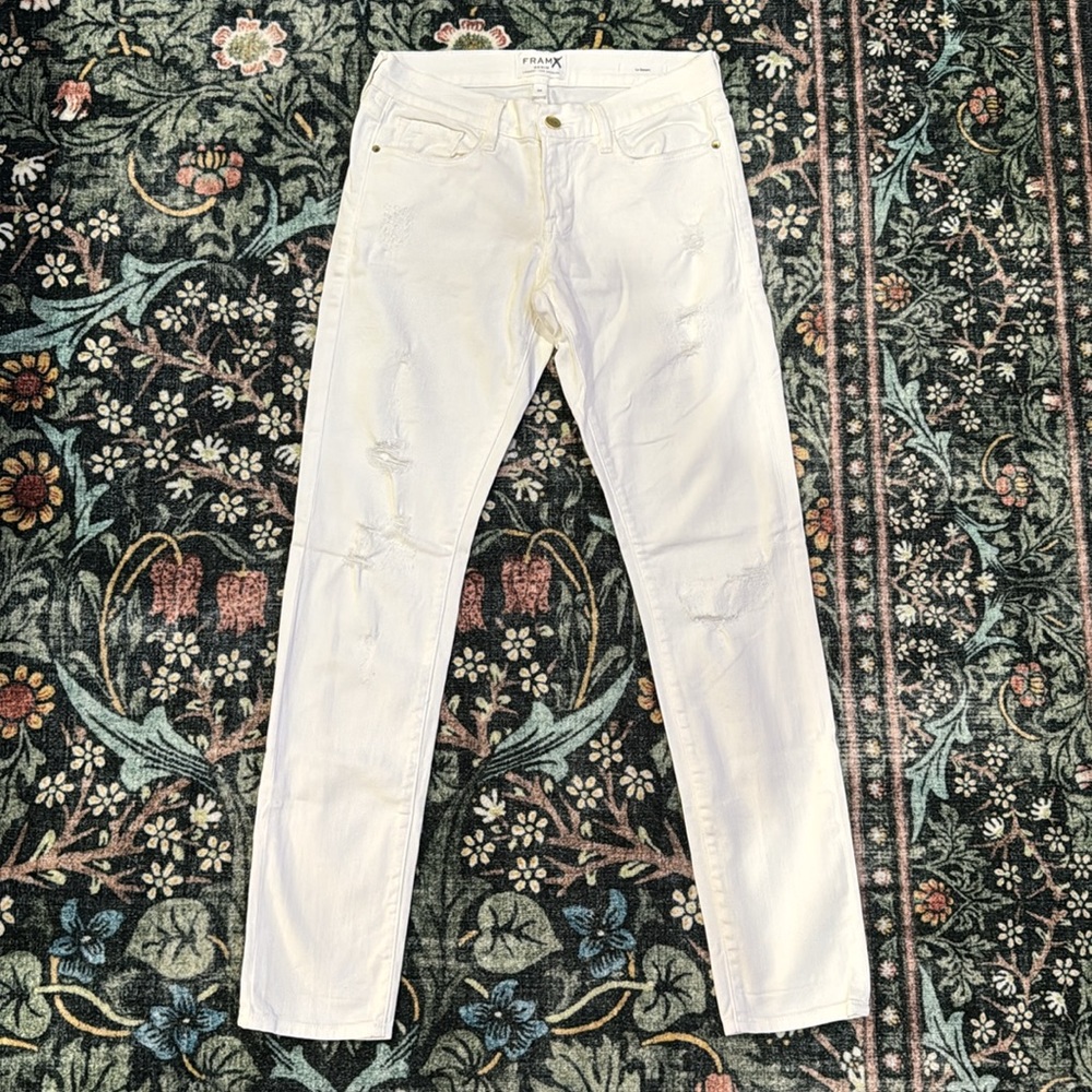 Frame Le Garcon Blanc Ripped Mid-rise Straight Leg Jeans, 24